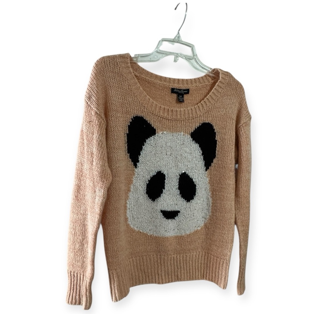 Streetwear Society Peach Panda Knit Sweater Small Cute Comfy Kawaii Long Sleeve - Picture 3 of 8
